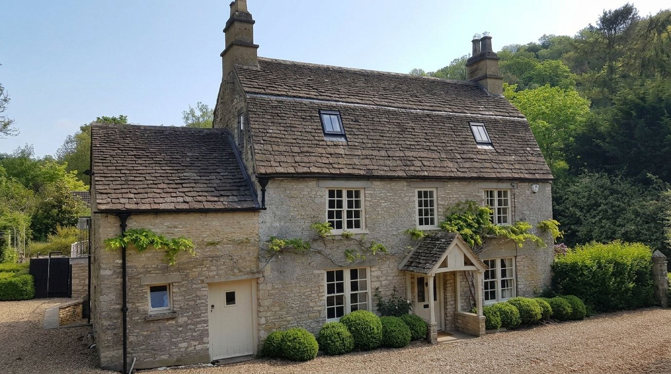 Cotswold stone cottage with a reinstated porch and conservation rooflights