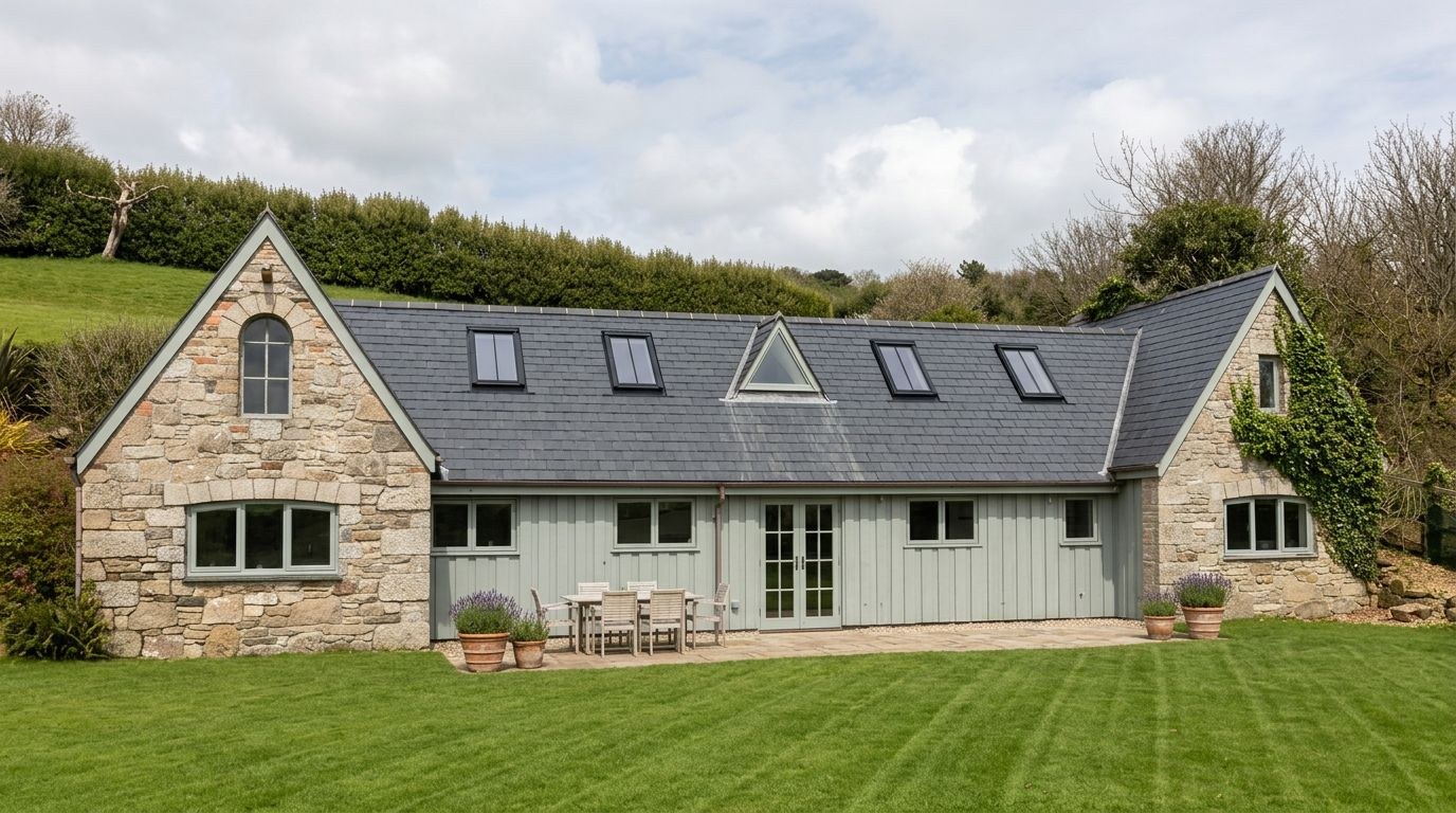 Stone and timber outbuilding converted into a four-bedroom holiday house
